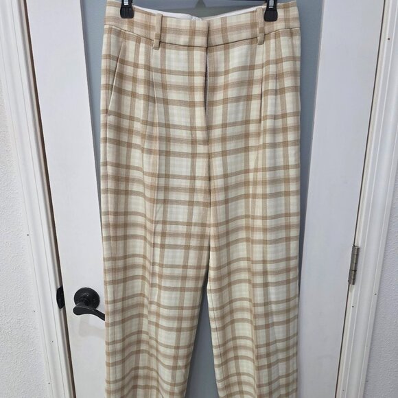 Wilfred Pants - Wilfred Plaid Slacks Women’s Size 8 Cream Tan Wide Leg Trousers